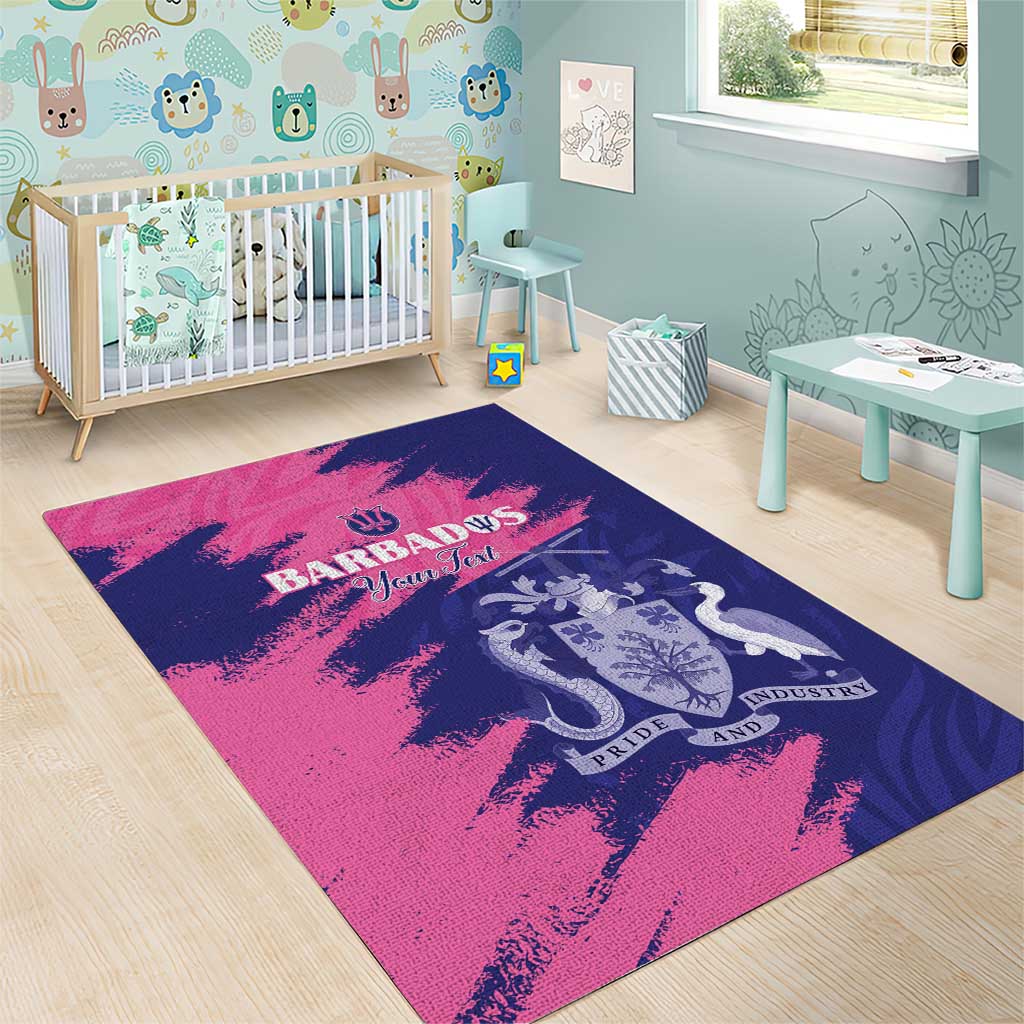 Custom Barbados Royals Cricket Area Rug Coat Of Arms Pink - Blue Color