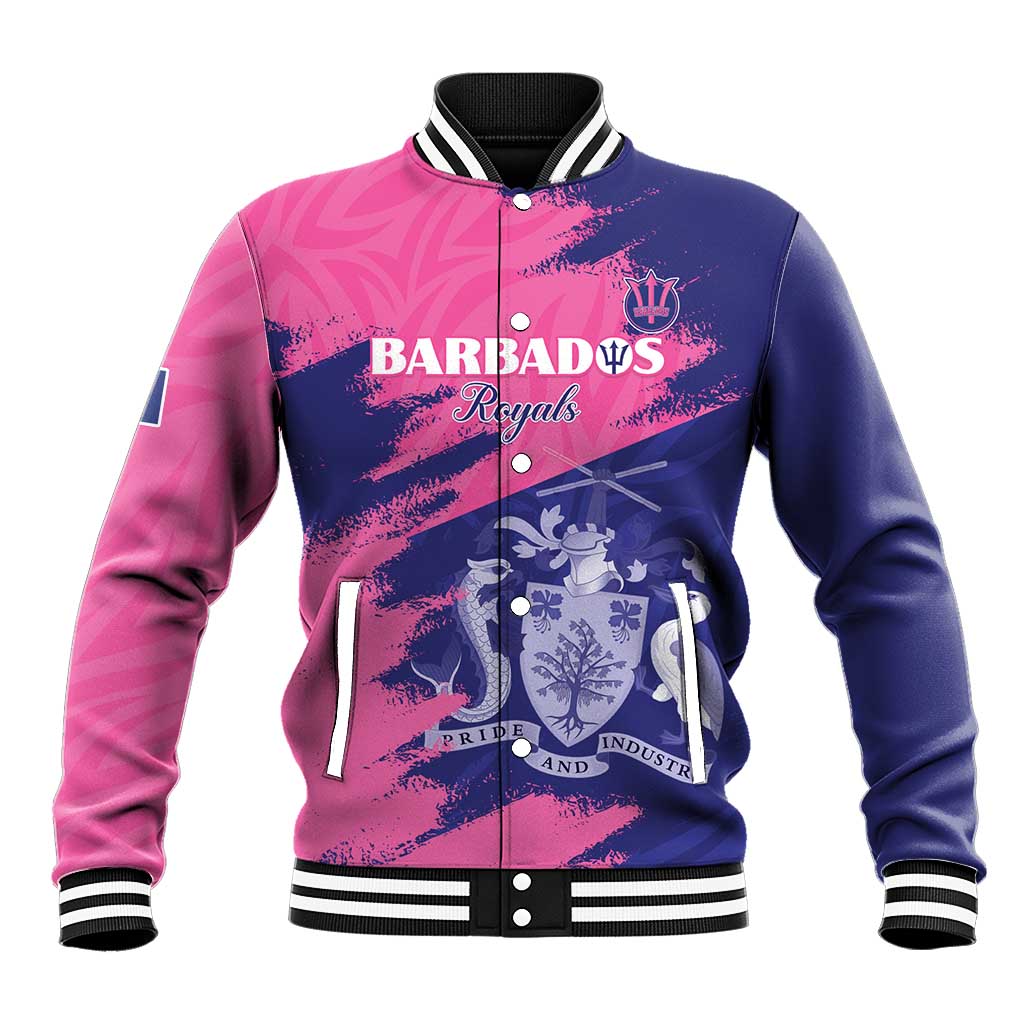 Custom Barbados Royals Cricket Baseball Jacket Coat Of Arms Pink - Blue Color