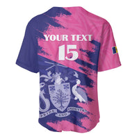 Custom Barbados Royals Cricket Baseball Jersey Coat Of Arms Pink - Blue Color
