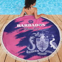Custom Barbados Royals Cricket Beach Blanket Coat Of Arms Pink - Blue Color