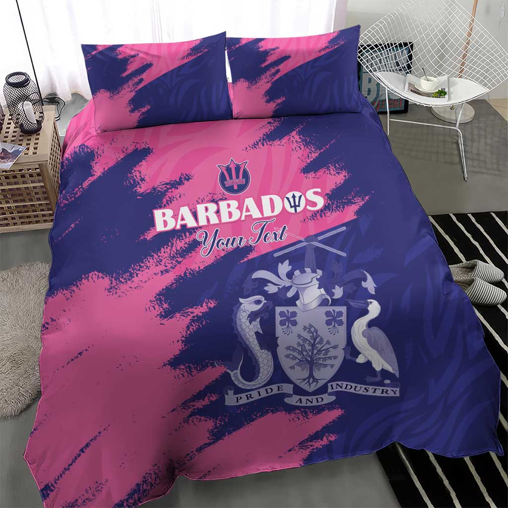 Custom Barbados Royals Cricket Bedding Set Coat Of Arms Pink - Blue Color