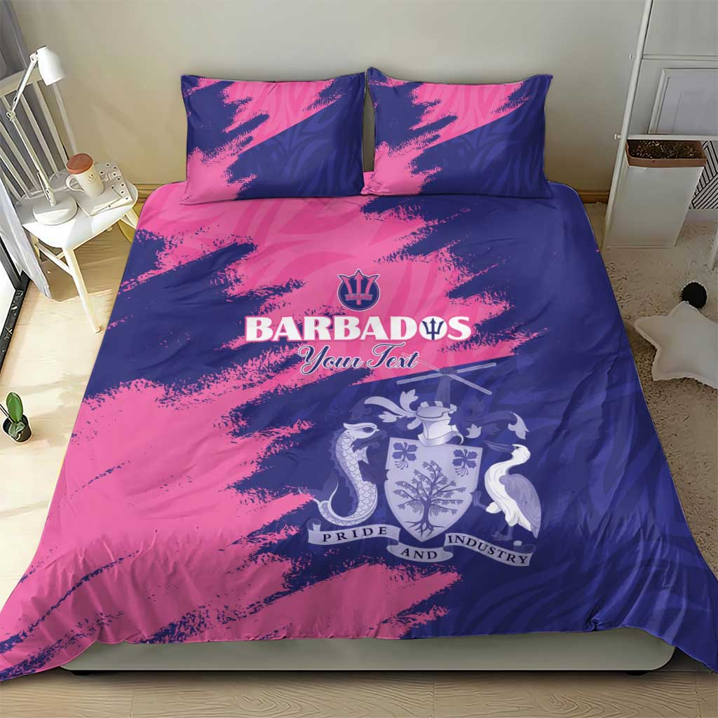 Custom Barbados Royals Cricket Bedding Set Coat Of Arms Pink - Blue Color