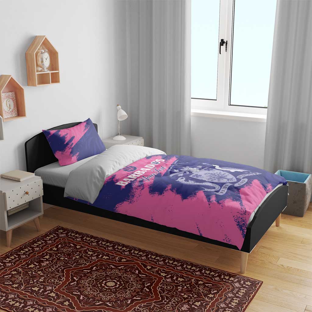 Custom Barbados Royals Cricket Bedding Set Coat Of Arms Pink - Blue Color