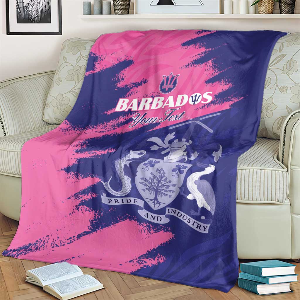 Custom Barbados Royals Cricket Blanket Coat Of Arms Pink - Blue Color