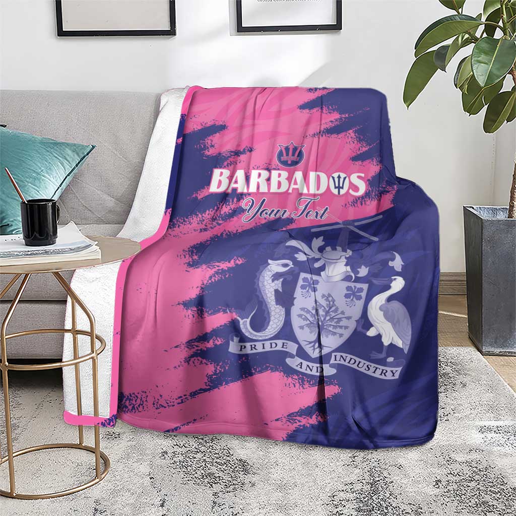 Custom Barbados Royals Cricket Blanket Coat Of Arms Pink - Blue Color