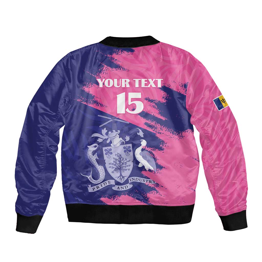 Custom Barbados Royals Cricket Bomber Jacket Coat Of Arms Pink - Blue Color