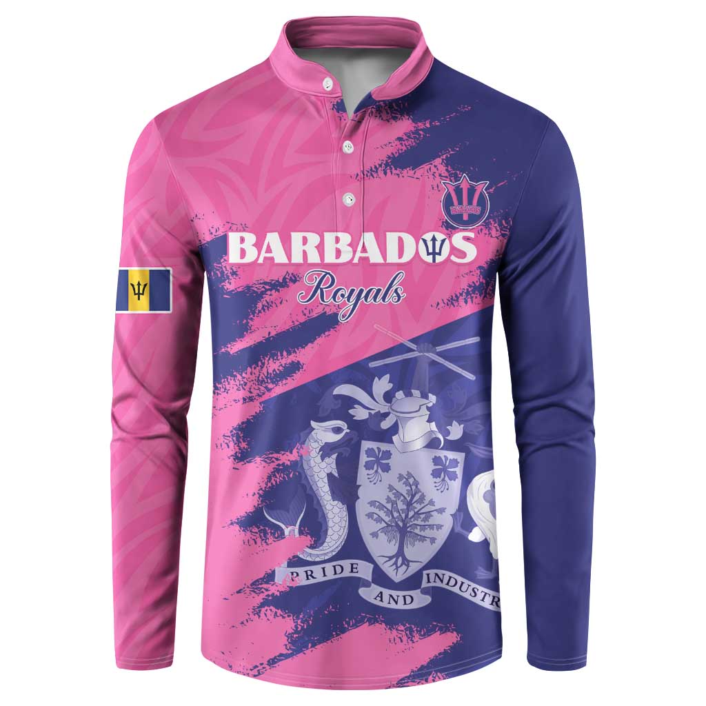 Custom Barbados Royals Cricket Button Sweatshirt Coat Of Arms Pink - Blue Color