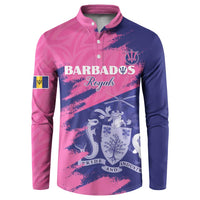 Custom Barbados Royals Cricket Button Sweatshirt Coat Of Arms Pink - Blue Color