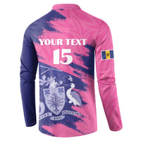 Custom Barbados Royals Cricket Button Sweatshirt Coat Of Arms Pink - Blue Color