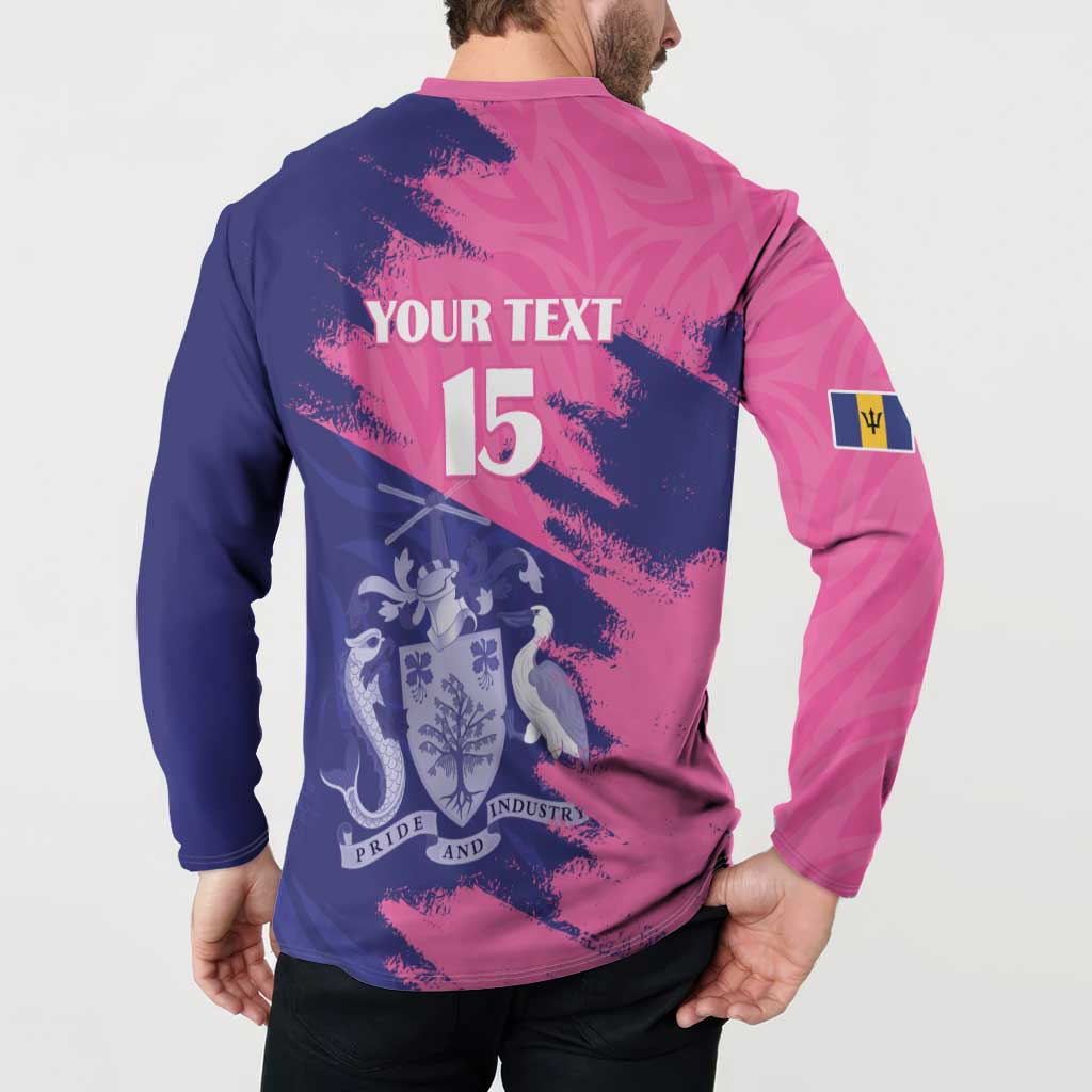 Custom Barbados Royals Cricket Button Sweatshirt Coat Of Arms Pink - Blue Color