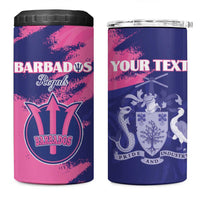 Custom Barbados Royals Cricket 4 in 1 Can Cooler Tumbler Coat Of Arms Pink - Blue Color