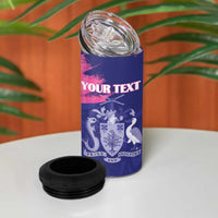 Custom Barbados Royals Cricket 4 in 1 Can Cooler Tumbler Coat Of Arms Pink - Blue Color