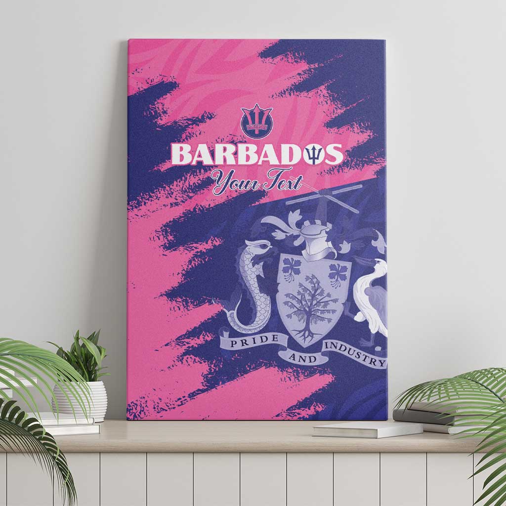 Custom Barbados Royals Cricket Canvas Wall Art Coat Of Arms Pink - Blue Color