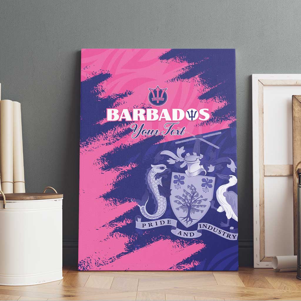 Custom Barbados Royals Cricket Canvas Wall Art Coat Of Arms Pink - Blue Color