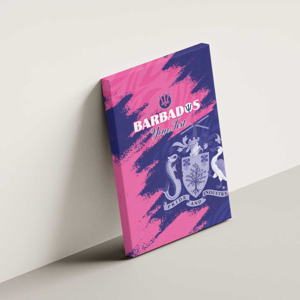 Custom Barbados Royals Cricket Canvas Wall Art Coat Of Arms Pink - Blue Color