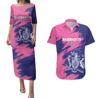 Custom Barbados Royals Cricket Couples Matching Puletasi and Hawaiian Shirt Coat Of Arms Pink - Blue Color