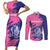 Custom Barbados Royals Cricket Couples Matching Short Sleeve Bodycon Dress and Long Sleeve Button Shirt Coat Of Arms Pink - Blue Color