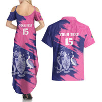Custom Barbados Royals Cricket Couples Matching Summer Maxi Dress and Hawaiian Shirt Coat Of Arms Pink - Blue Color