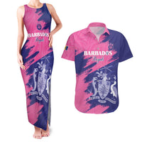 Custom Barbados Royals Cricket Couples Matching Tank Maxi Dress and Hawaiian Shirt Coat Of Arms Pink - Blue Color