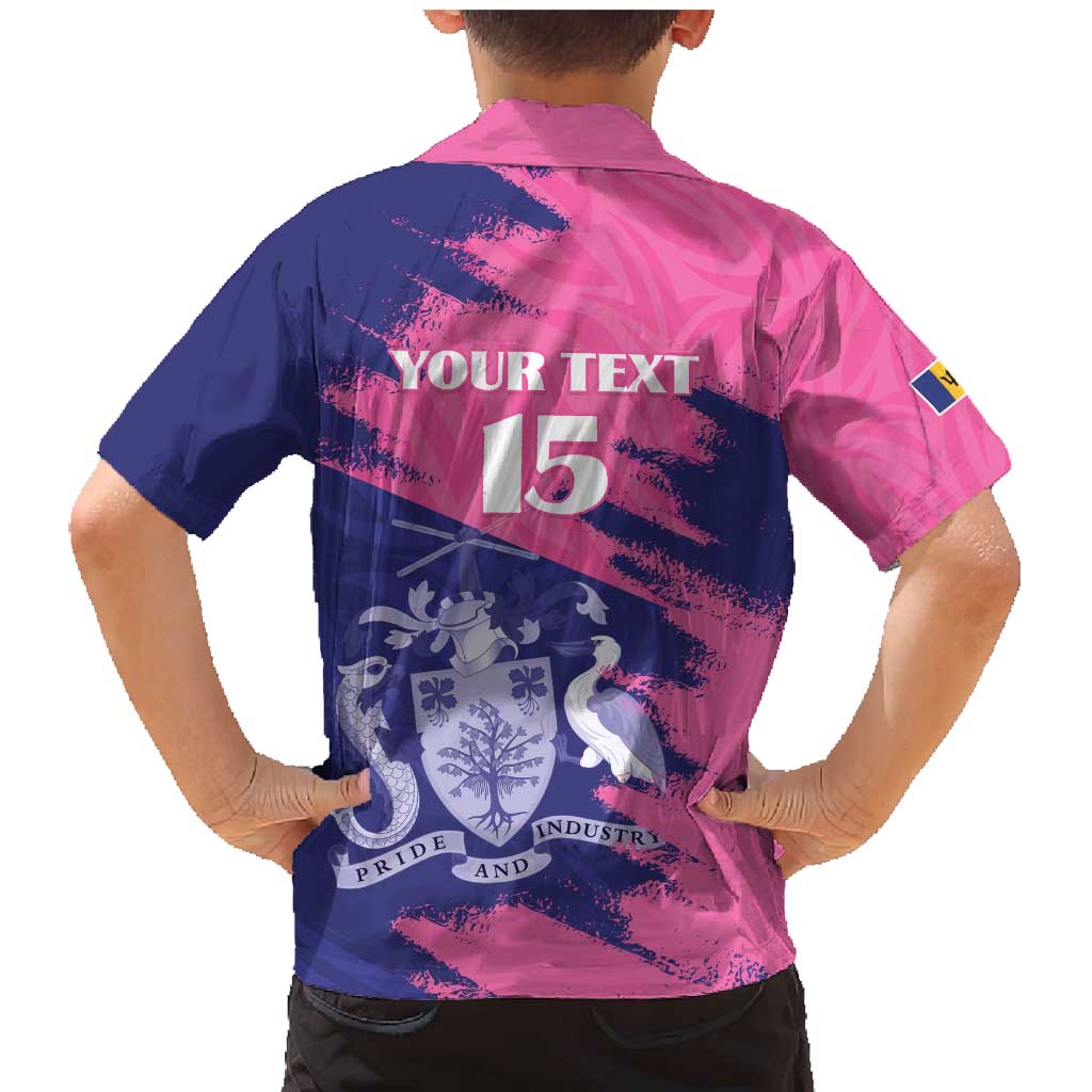 Custom Barbados Royals Cricket Family Matching Mermaid Dress and Hawaiian Shirt Coat Of Arms Pink - Blue Color