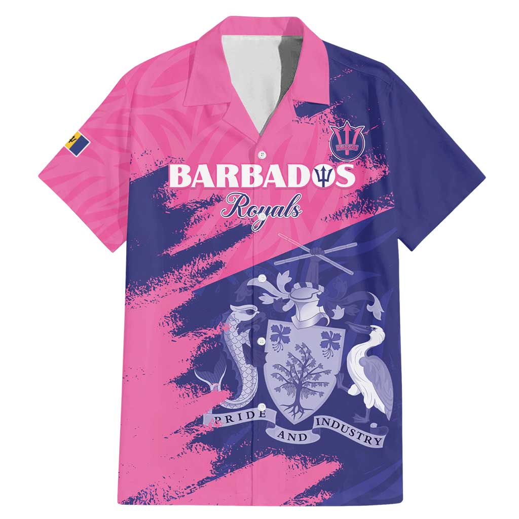 Custom Barbados Royals Cricket Family Matching Mermaid Dress and Hawaiian Shirt Coat Of Arms Pink - Blue Color