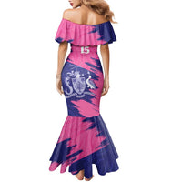 Custom Barbados Royals Cricket Family Matching Mermaid Dress and Hawaiian Shirt Coat Of Arms Pink - Blue Color