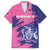 Custom Barbados Royals Cricket Family Matching Off The Shoulder Long Sleeve Dress and Hawaiian Shirt Coat Of Arms Pink - Blue Color