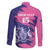 Custom Barbados Royals Cricket Family Matching Off The Shoulder Long Sleeve Dress and Hawaiian Shirt Coat Of Arms Pink - Blue Color