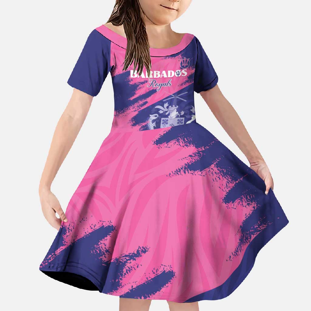 Custom Barbados Royals Cricket Family Matching Off Shoulder Maxi Dress and Hawaiian Shirt Coat Of Arms Pink - Blue Color