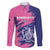 Custom Barbados Royals Cricket Family Matching Off Shoulder Maxi Dress and Hawaiian Shirt Coat Of Arms Pink - Blue Color