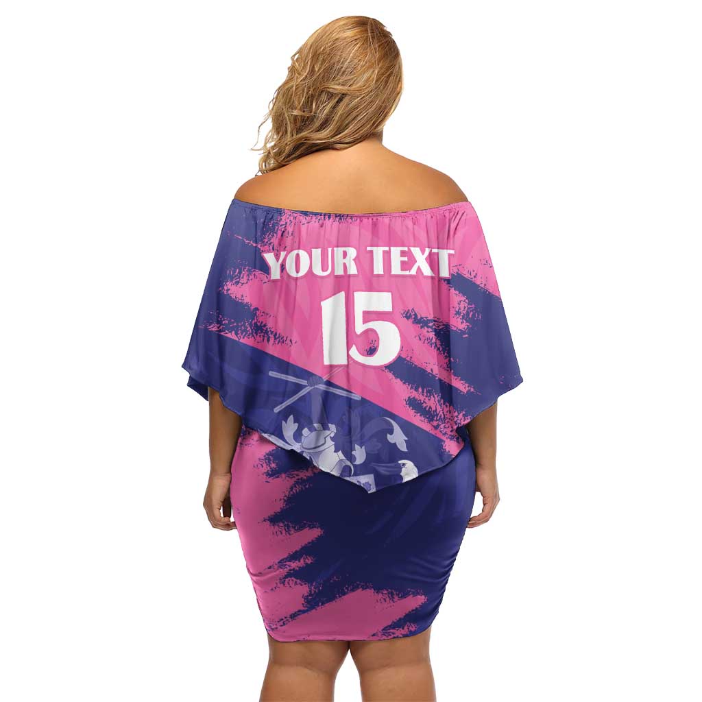 Custom Barbados Royals Cricket Family Matching Off Shoulder Short Dress and Hawaiian Shirt Coat Of Arms Pink - Blue Color