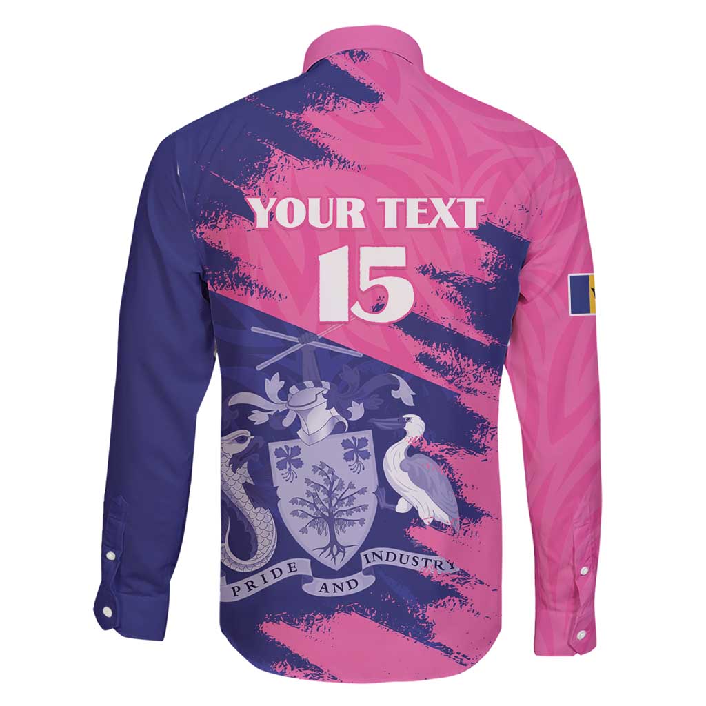 Custom Barbados Royals Cricket Family Matching Short Sleeve Bodycon Dress and Hawaiian Shirt Coat Of Arms Pink - Blue Color