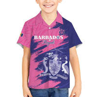 Custom Barbados Royals Cricket Family Matching Short Sleeve Bodycon Dress and Hawaiian Shirt Coat Of Arms Pink - Blue Color