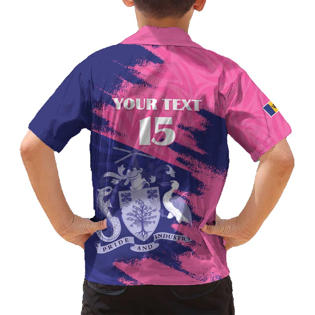 Custom Barbados Royals Cricket Family Matching Tank Maxi Dress and Hawaiian Shirt Coat Of Arms Pink - Blue Color