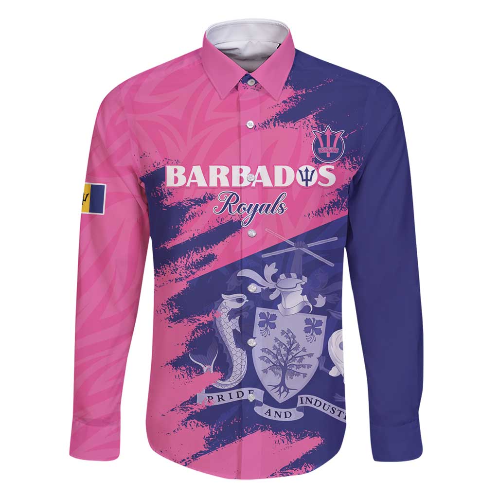 Custom Barbados Royals Cricket Family Matching Tank Maxi Dress and Hawaiian Shirt Coat Of Arms Pink - Blue Color