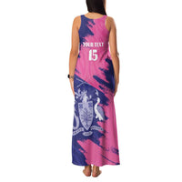 Custom Barbados Royals Cricket Family Matching Tank Maxi Dress and Hawaiian Shirt Coat Of Arms Pink - Blue Color
