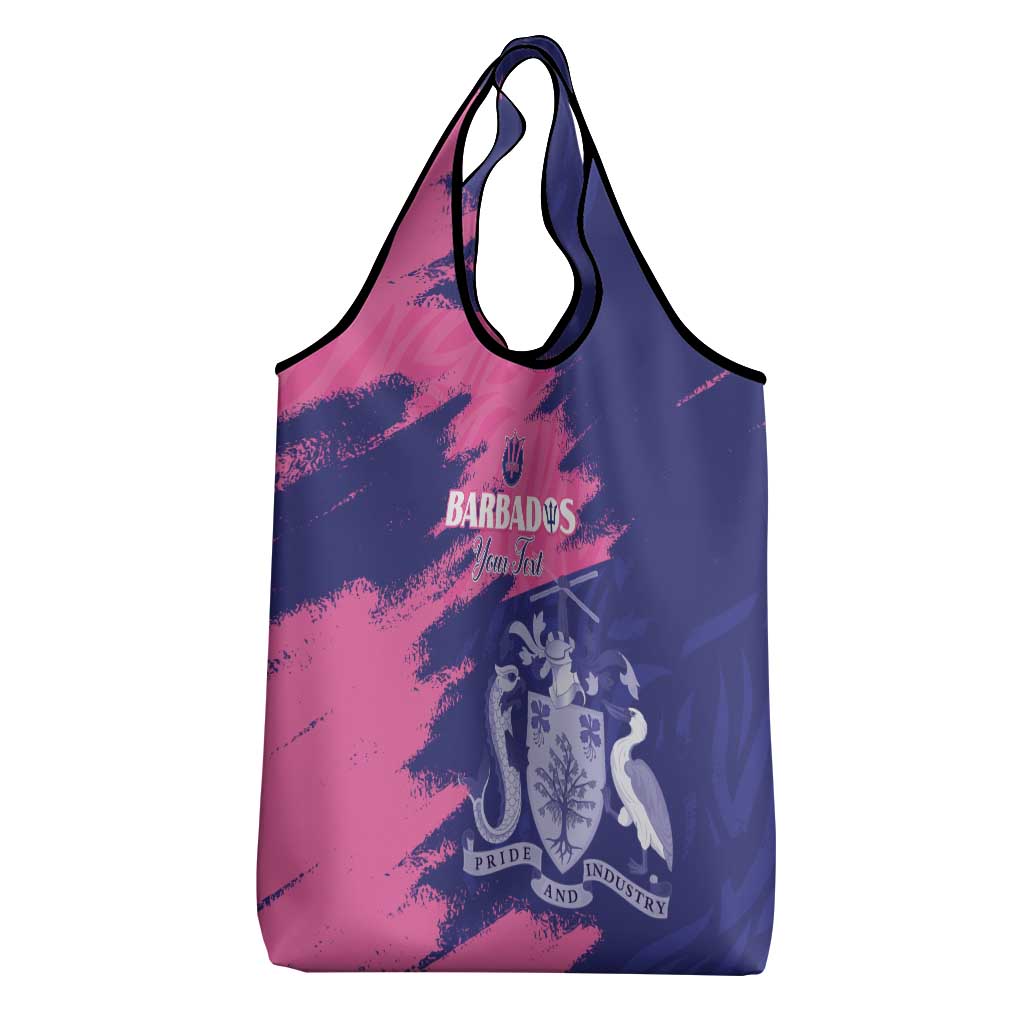 Custom Barbados Royals Cricket Grocery Bag Coat Of Arms Pink - Blue Color