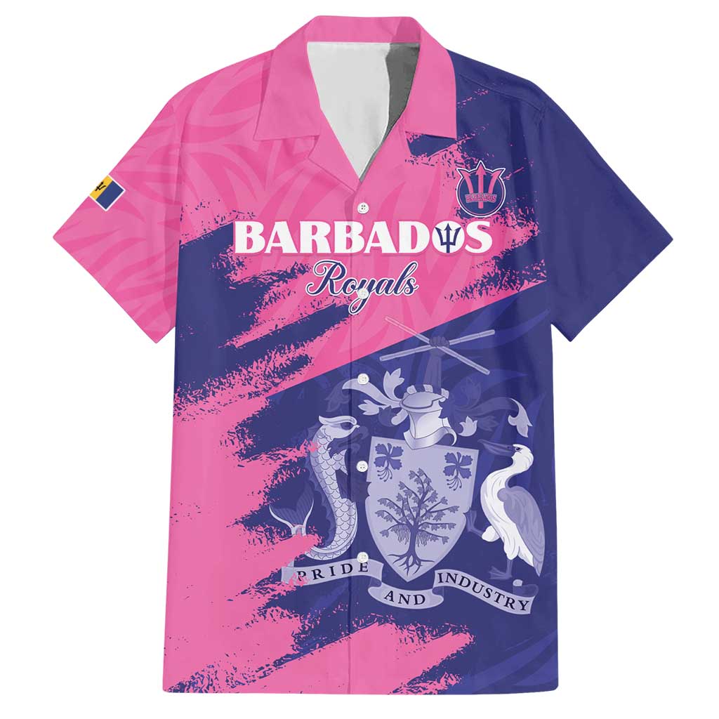 Custom Barbados Royals Cricket Hawaiian Shirt Coat Of Arms Pink - Blue Color