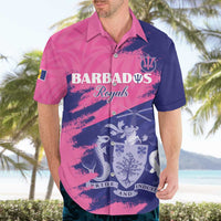 Custom Barbados Royals Cricket Hawaiian Shirt Coat Of Arms Pink - Blue Color