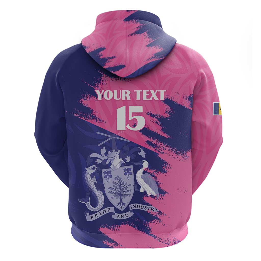 Custom Barbados Royals Cricket Hoodie Coat Of Arms Pink - Blue Color