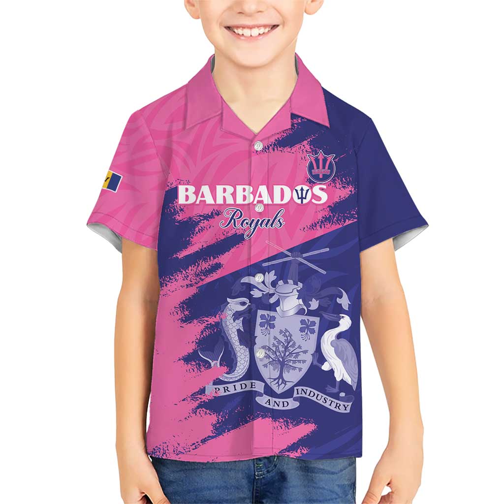 Custom Barbados Royals Cricket Kid Hawaiian Shirt Coat Of Arms Pink - Blue Color