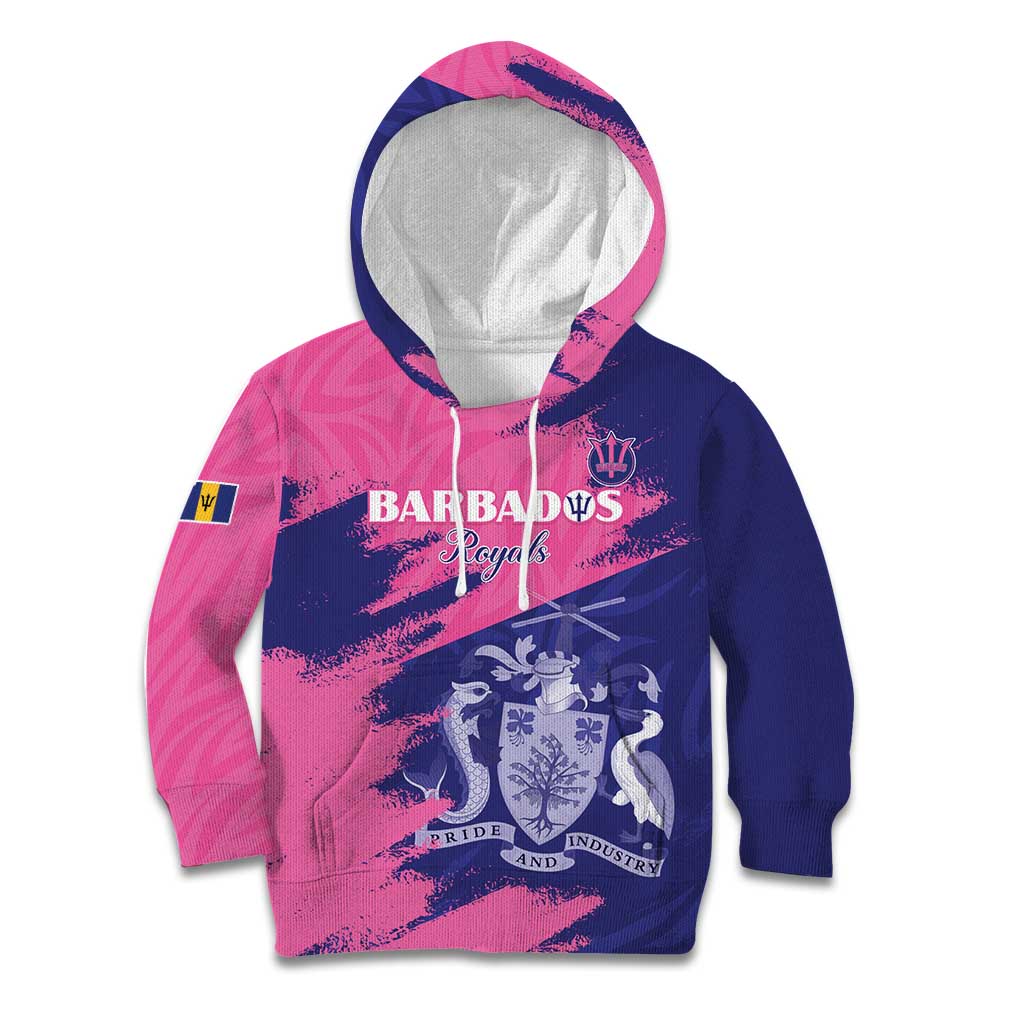 Custom Barbados Royals Cricket Kid Hoodie Coat Of Arms Pink - Blue Color