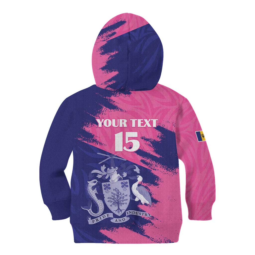 Custom Barbados Royals Cricket Kid Hoodie Coat Of Arms Pink - Blue Color