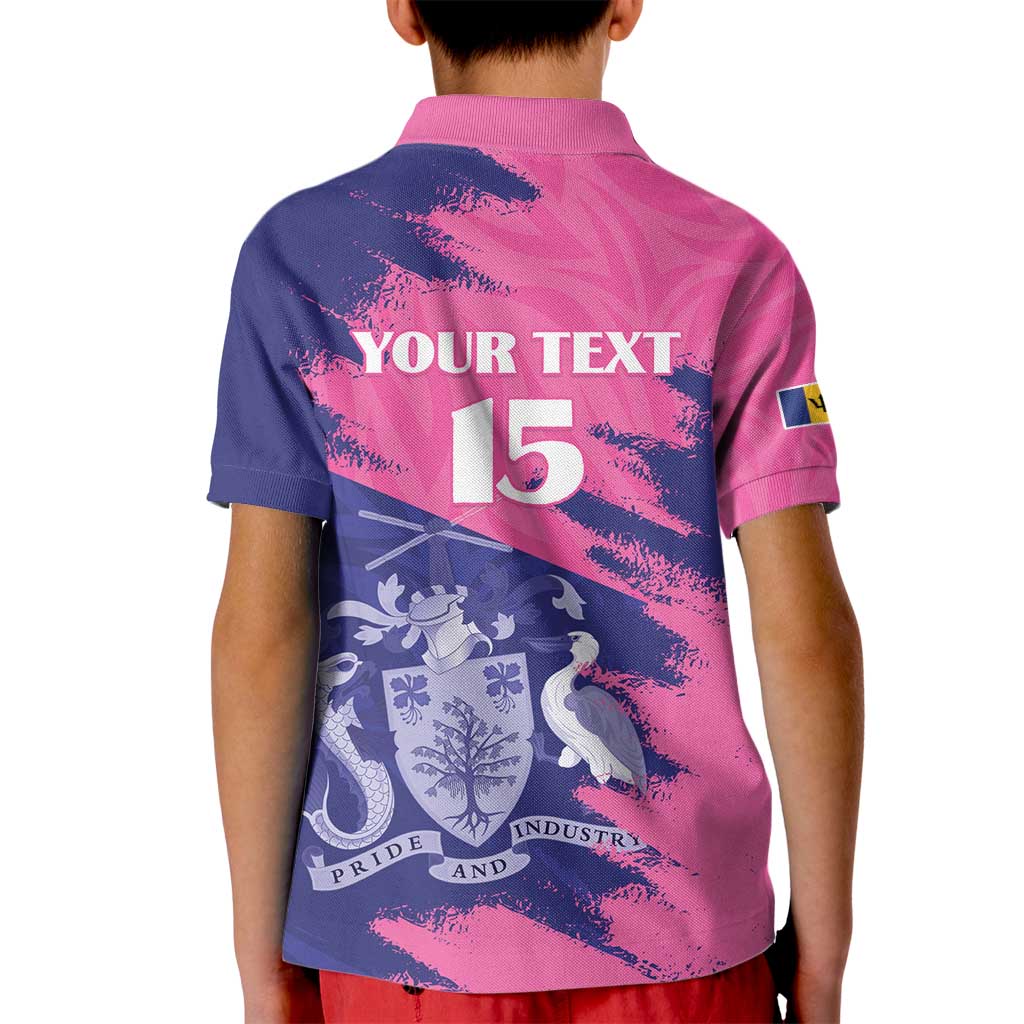 Custom Barbados Royals Cricket Kid Polo Shirt Coat Of Arms Pink - Blue Color