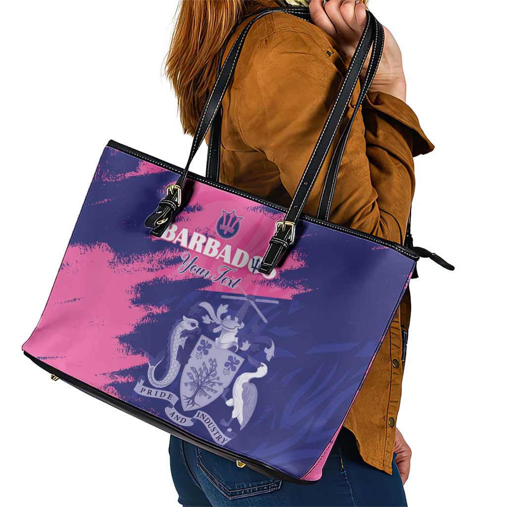 Custom Barbados Royals Cricket Leather Tote Bag Coat Of Arms Pink - Blue Color