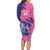Custom Barbados Royals Cricket Long Sleeve Bodycon Dress Coat Of Arms Pink - Blue Color