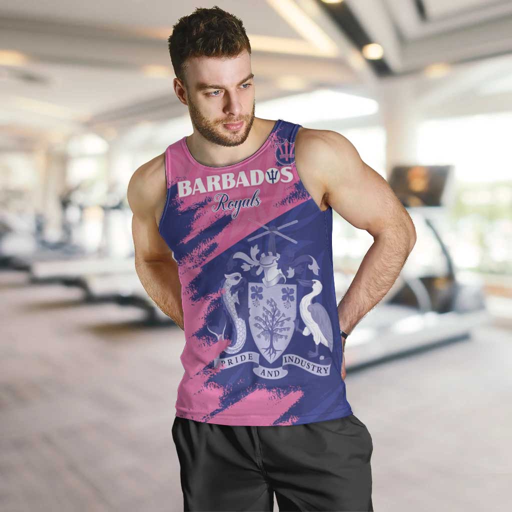 Custom Barbados Royals Cricket Men Tank Top Coat Of Arms Pink - Blue Color
