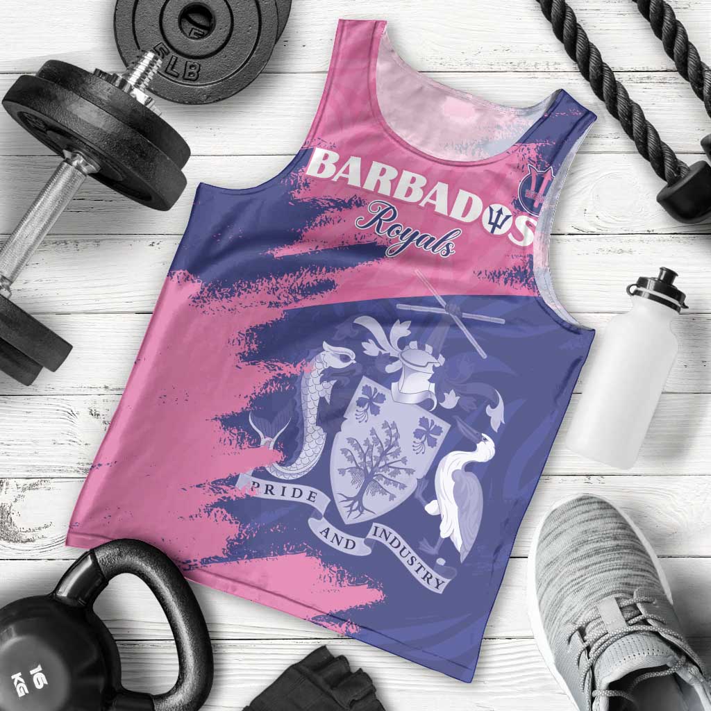 Custom Barbados Royals Cricket Men Tank Top Coat Of Arms Pink - Blue Color