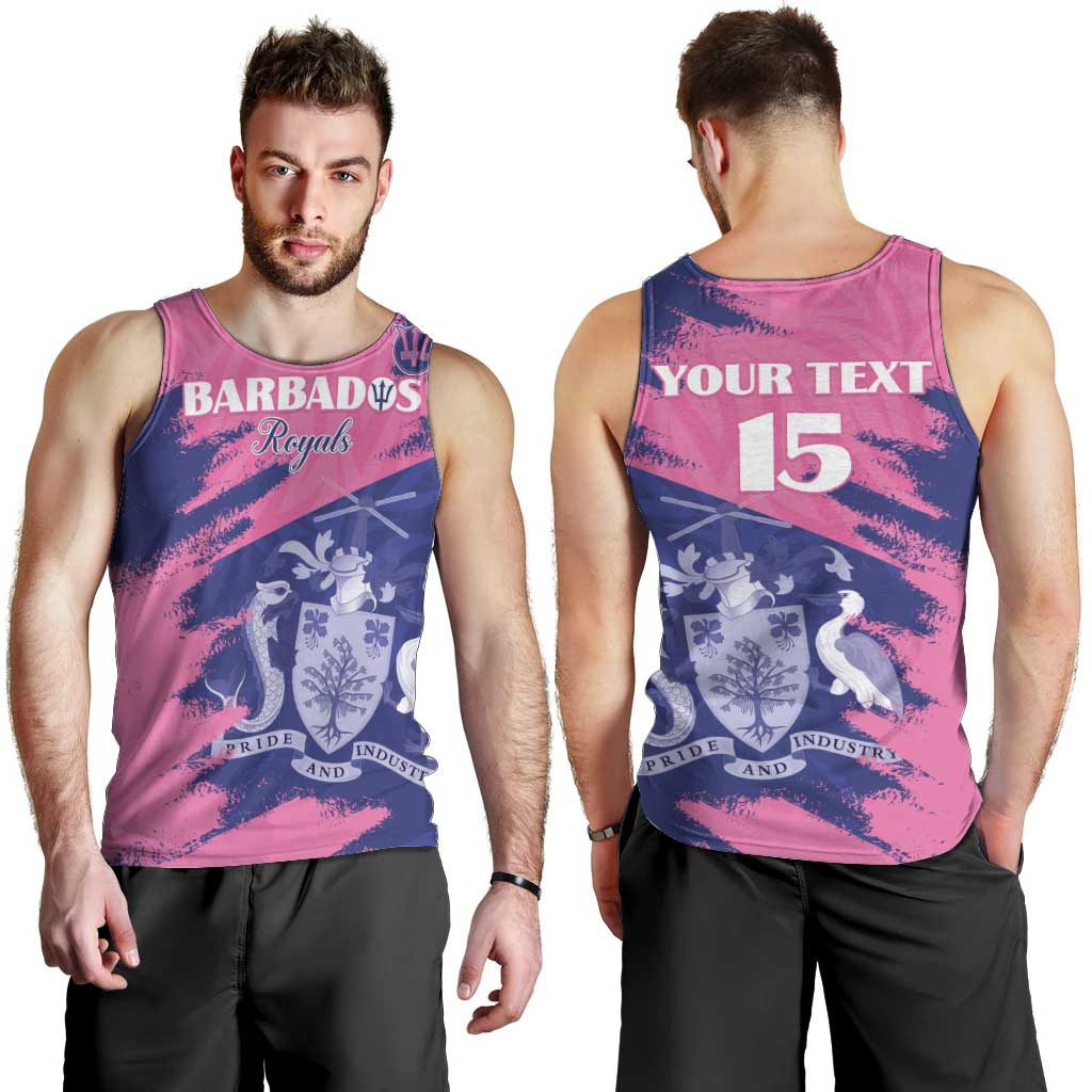 Custom Barbados Royals Cricket Men Tank Top Coat Of Arms Pink - Blue Color