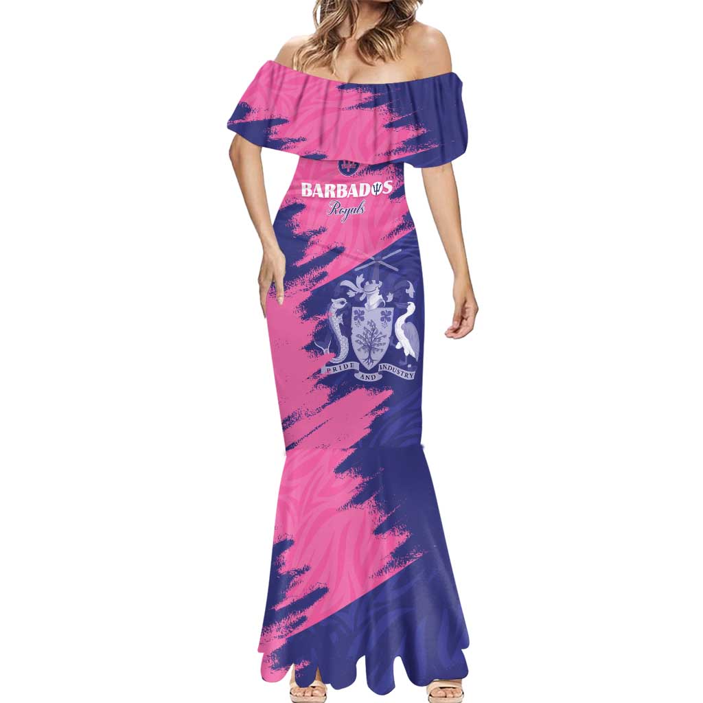 Custom Barbados Royals Cricket Mermaid Dress Coat Of Arms Pink - Blue Color